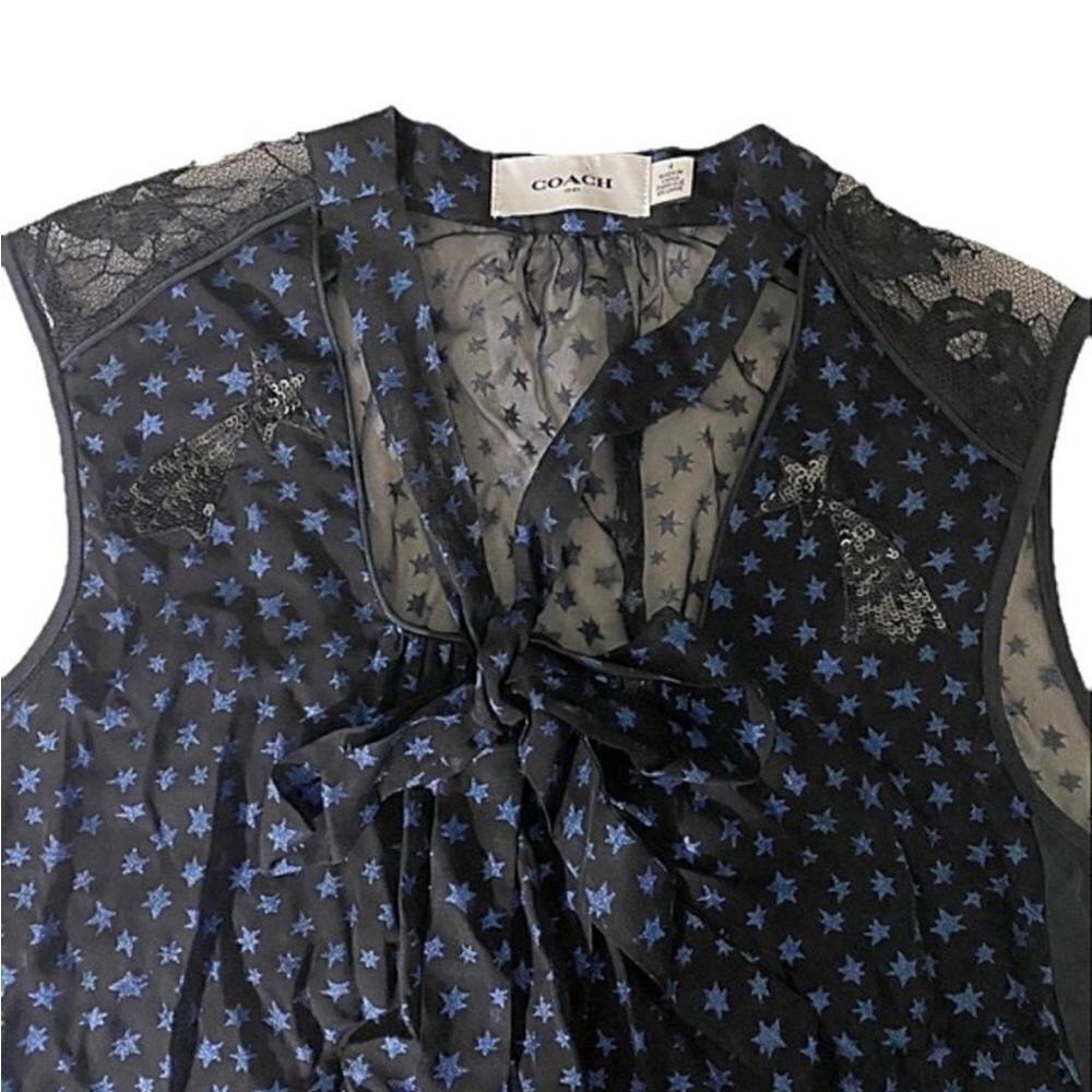 NWOT - Coach Star and Sequin Sleeveless Blouse with tie neck, size 4